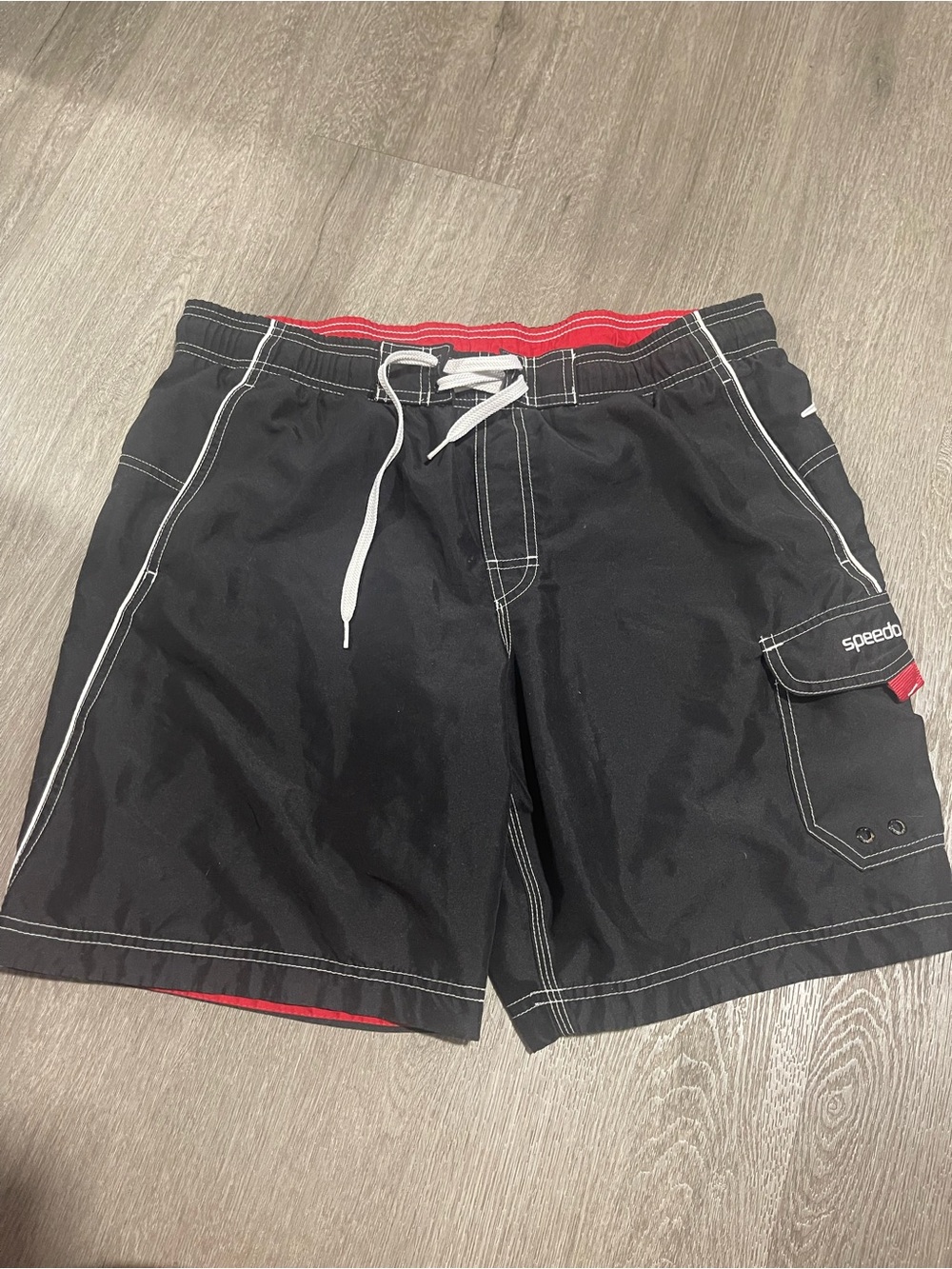 Speedo Black Swim Board Shorts with Red Accent